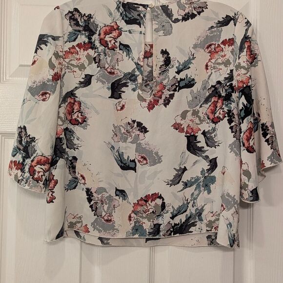 Aritzia Wilfred ivory floral Cambrai Blouse size S Floral Women's Top Boho White - Picture 10 of 12
